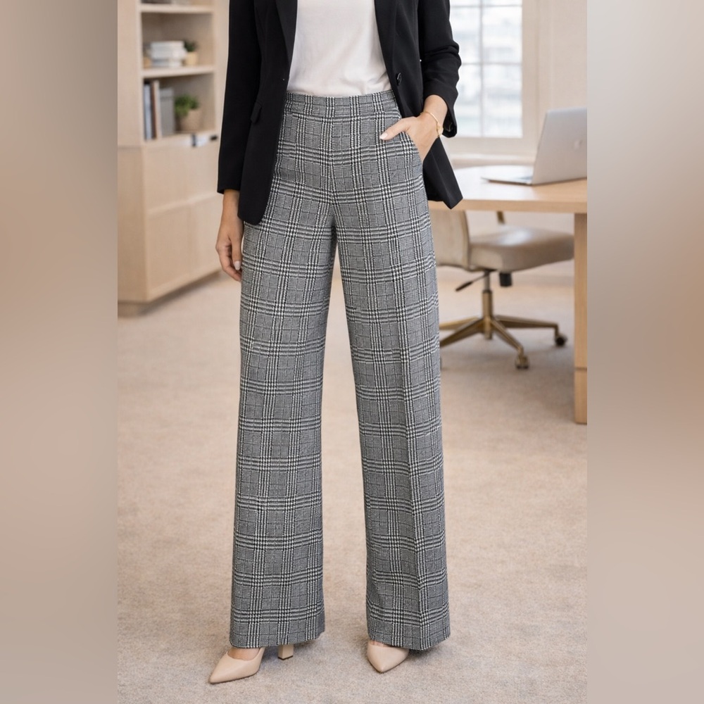 Isaac Mizrahi Live Black White Houndstooth Wide Leg Pants Size XS Tall Career